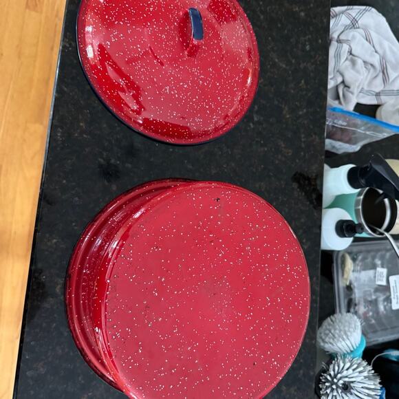 Vintage red, white and blue enamelware pot - Picture 9 of 12